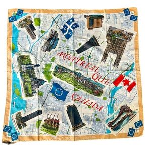 Vintage MCM Montreal Canada Souvenir Scarf 1967 expo Hand-rolled edges! Rare!